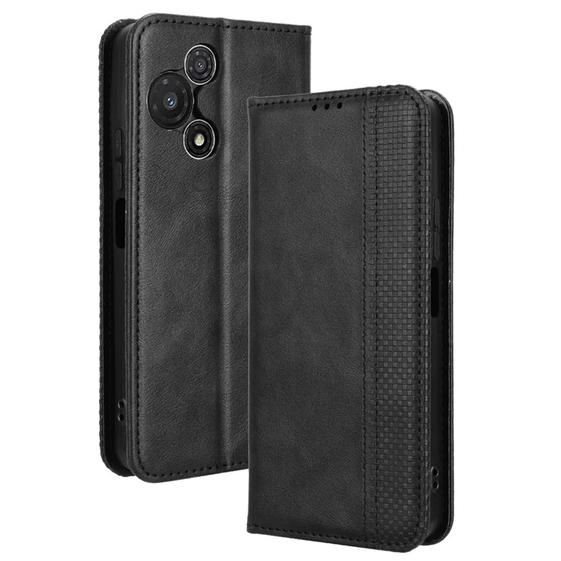 For TCL 60R 5G / TCL 60 5G Case Wallet Stand Retro Texture Leather Phone Cover - Black