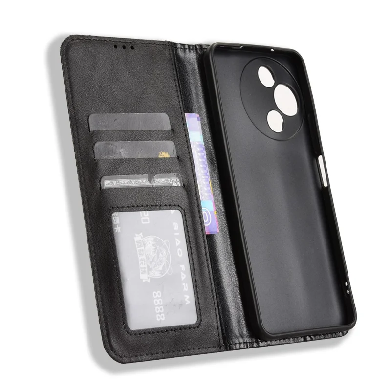 For TCL 60R 5G / TCL 60 5G Case Wallet Stand Retro Texture Leather Phone Cover - Black
