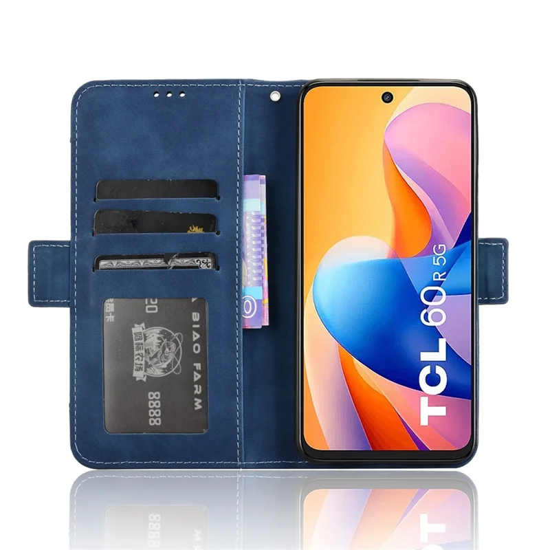 For TCL 60R 5G / TCL 60 5G Leather Case Phone Wallet Cover with Multiple Card Slots - Blue