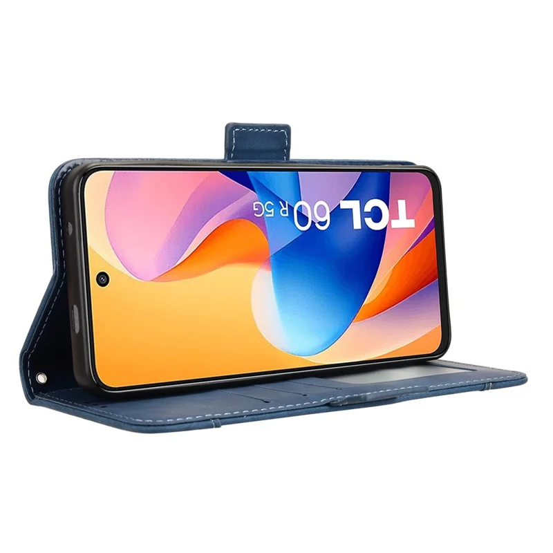 For TCL 60R 5G / TCL 60 5G Leather Case Phone Wallet Cover with Multiple Card Slots - Blue