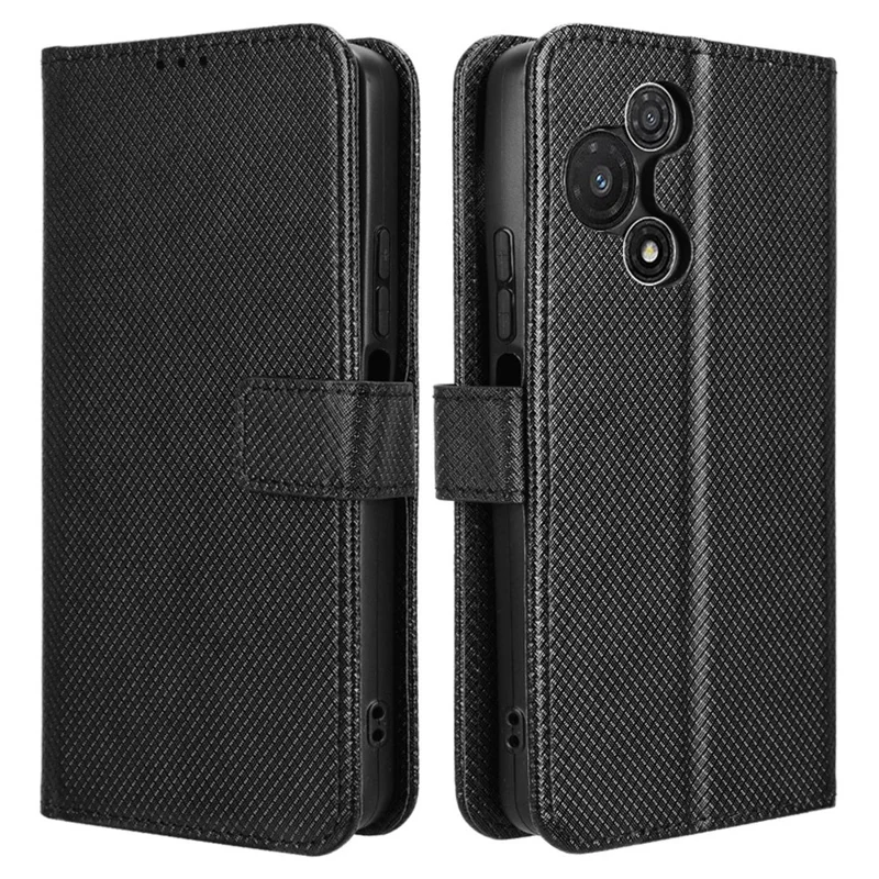 For TCL 60R 5G / TCL 60 5G Case PU Leather Diamond Texture Wallet Phone Cover - Black