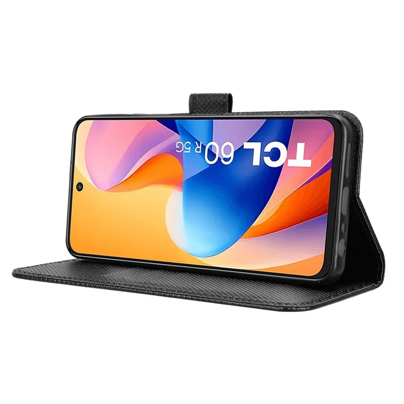 For TCL 60R 5G / TCL 60 5G Case PU Leather Diamond Texture Wallet Phone Cover - Black