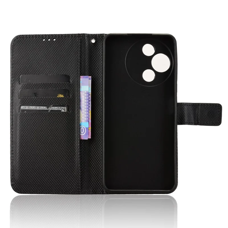 For TCL 60R 5G / TCL 60 5G Case PU Leather Diamond Texture Wallet Phone Cover - Black