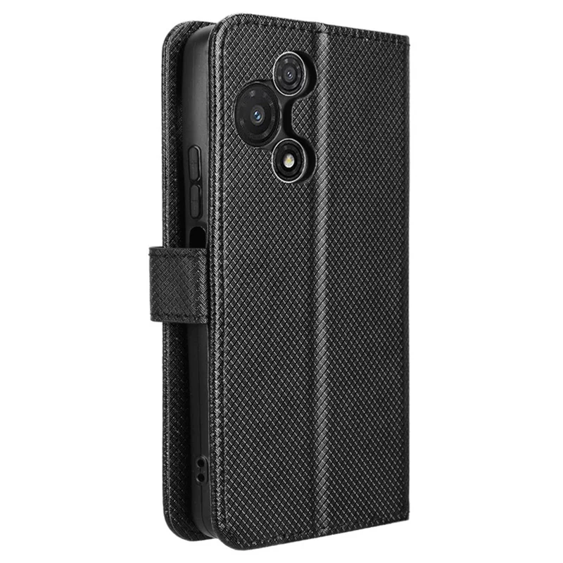For TCL 60R 5G / TCL 60 5G Case PU Leather Diamond Texture Wallet Phone Cover - Black