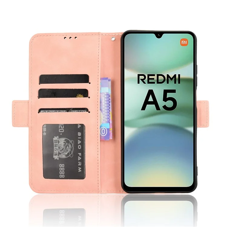 For Xiaomi Redmi A5 4G (171.7mm)  /  Poco C71 4G Leather Case Phone Wallet Cover with Multiple Card Slots - Pink