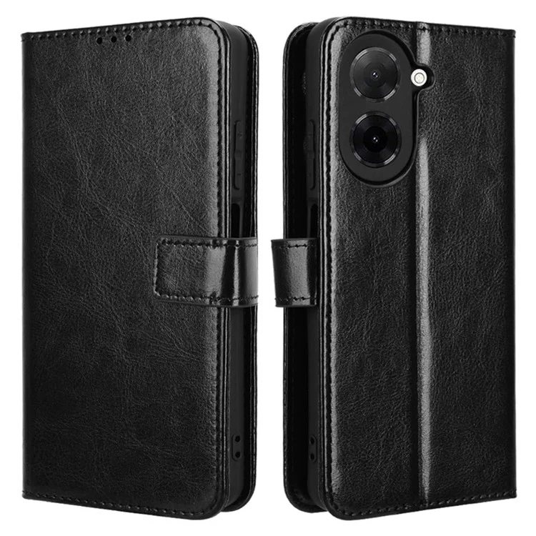 For Xiaomi Redmi A5 4G (171.7mm)  /  Poco C71 4G Case Crazy Horse Texture PU Leather Phone Wallet Cover - Black