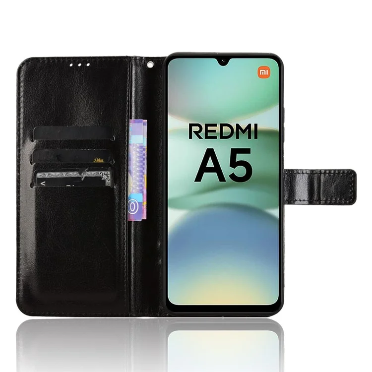 For Xiaomi Redmi A5 4G (171.7mm)  /  Poco C71 4G Case Crazy Horse Texture PU Leather Phone Wallet Cover - Black