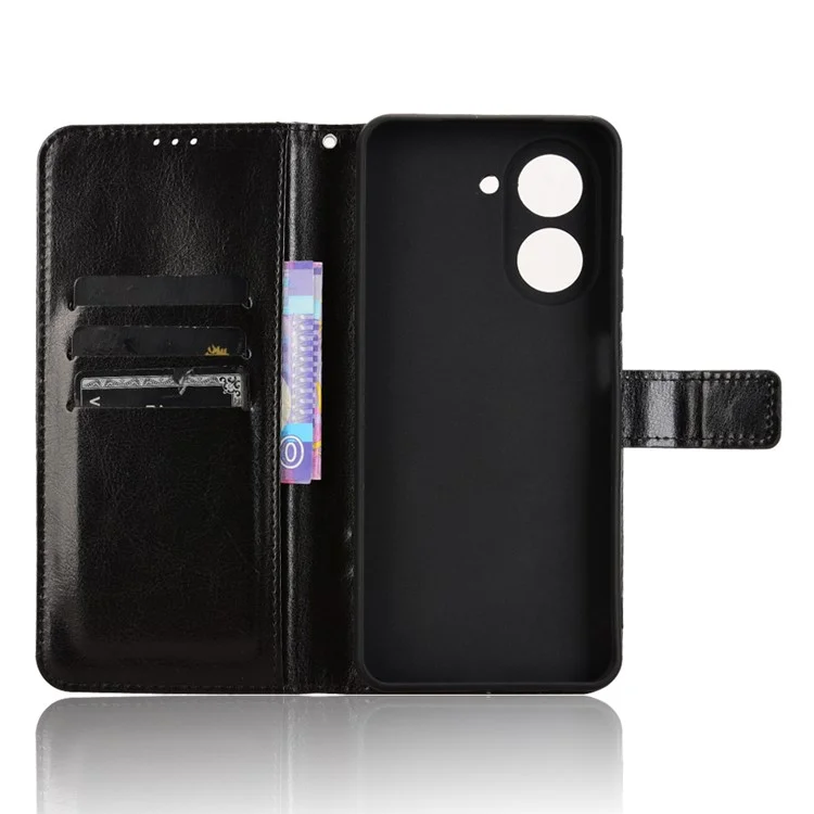 For Xiaomi Redmi A5 4G (171.7mm)  /  Poco C71 4G Case Crazy Horse Texture PU Leather Phone Wallet Cover - Black