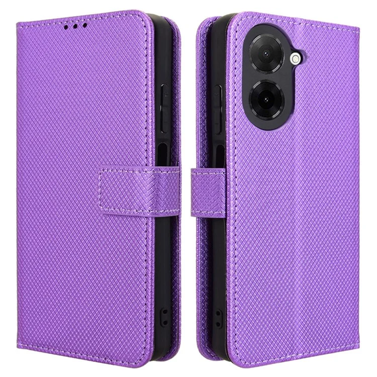 Para Xiaomi Redmi A5 4G (171,7 mm) / Capa Poco C71 4G Couro PU Textura Diamante Carteira Capa de Telefone - Roxo