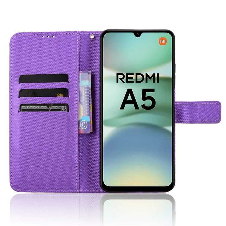 Para Xiaomi Redmi A5 4G (171,7 mm) / Capa Poco C71 4G Couro PU Textura Diamante Carteira Capa de Telefone - Roxo