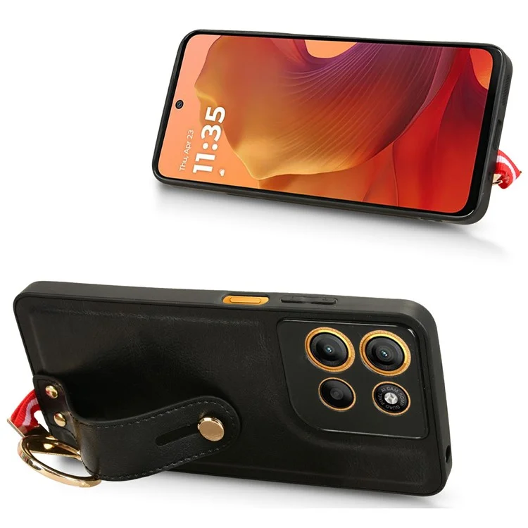 For Motorola Moto G15 4G / G15 Power 4G Case Wristband Kickstand Leather + PC + TPU Phone Cover with Bottle Opener - Black
