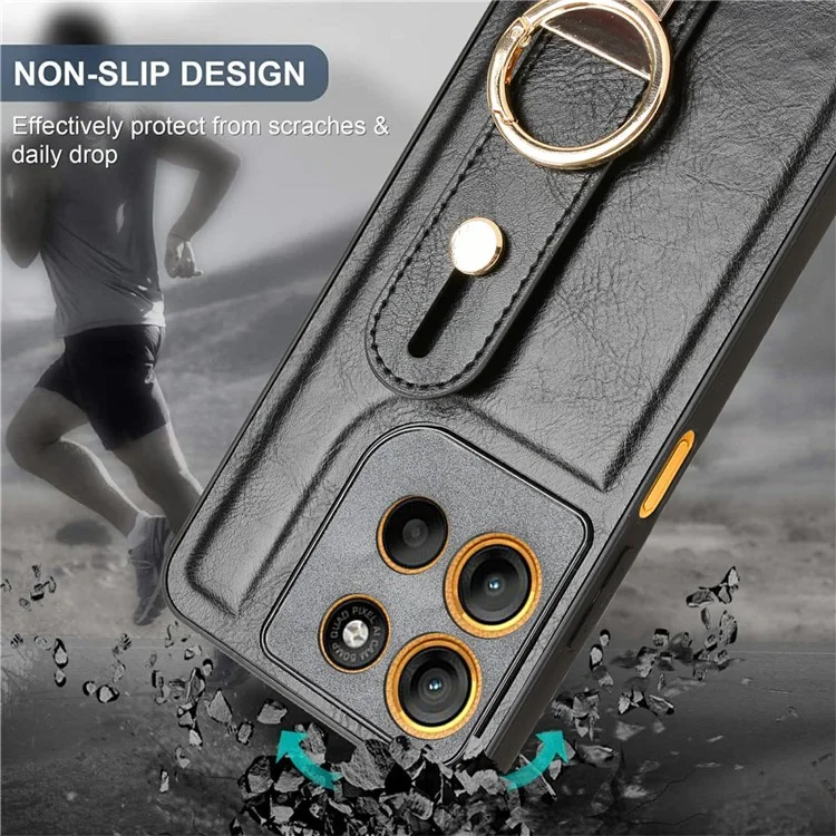 For Motorola Moto G15 4G / G15 Power 4G Case Wristband Kickstand Leather + PC + TPU Phone Cover with Bottle Opener - Black