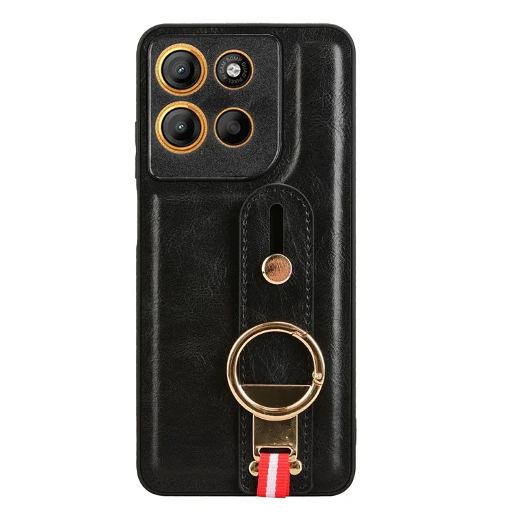 For Motorola Moto G15 4G / G15 Power 4G Case Wristband Kickstand Leather + PC + TPU Phone Cover with Bottle Opener - Black