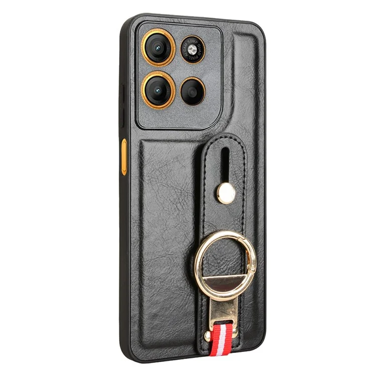 For Motorola Moto G15 4G / G15 Power 4G Case Wristband Kickstand Leather + PC + TPU Phone Cover with Bottle Opener - Black
