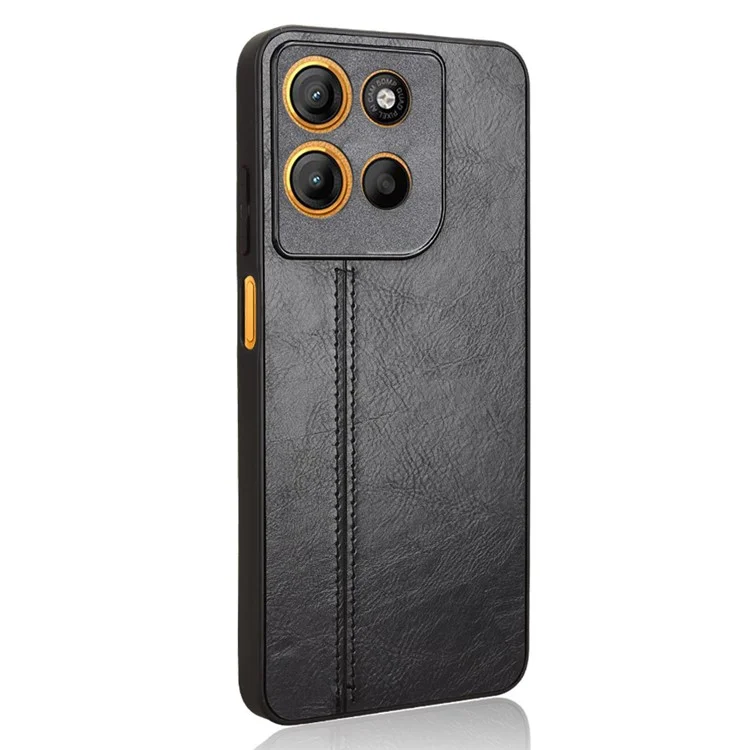 For Motorola Moto G15 Power 4G  /  G15 4G Case Cowhide Texture Leather + TPU + PC Phone Cover Stitching Line - Black