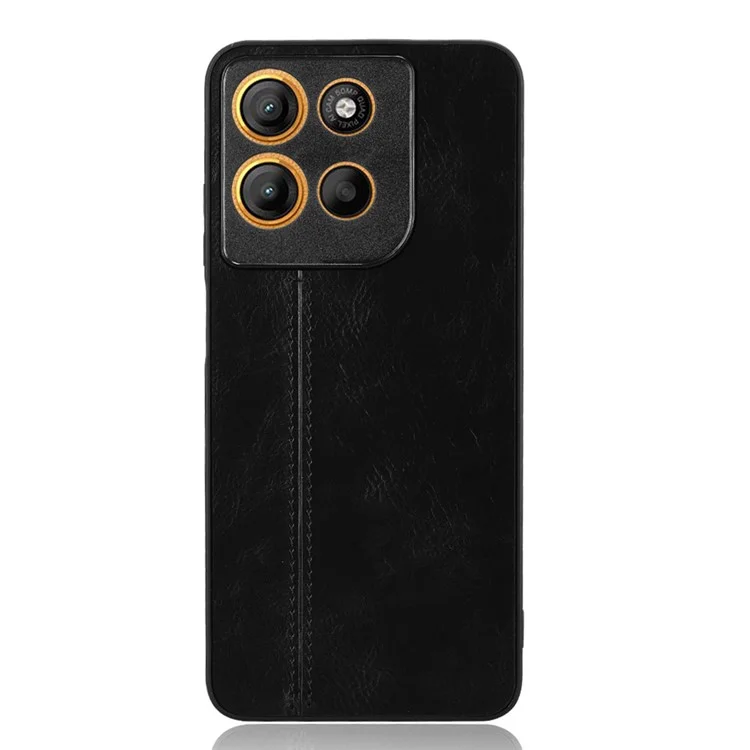 For Motorola Moto G15 Power 4G  /  G15 4G Case Cowhide Texture Leather + TPU + PC Phone Cover Stitching Line - Black