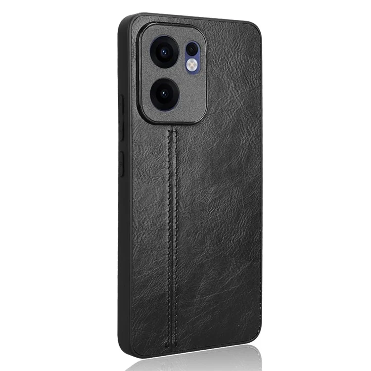 Capa para Oppo Reno13 F 5G em Couro Bovino com Textura + TPU + PC com Linha de Costura - Preto