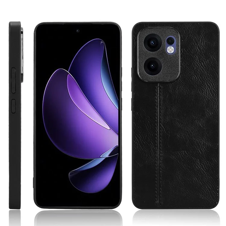 Capa para Oppo Reno13 F 5G em Couro Bovino com Textura + TPU + PC com Linha de Costura - Preto