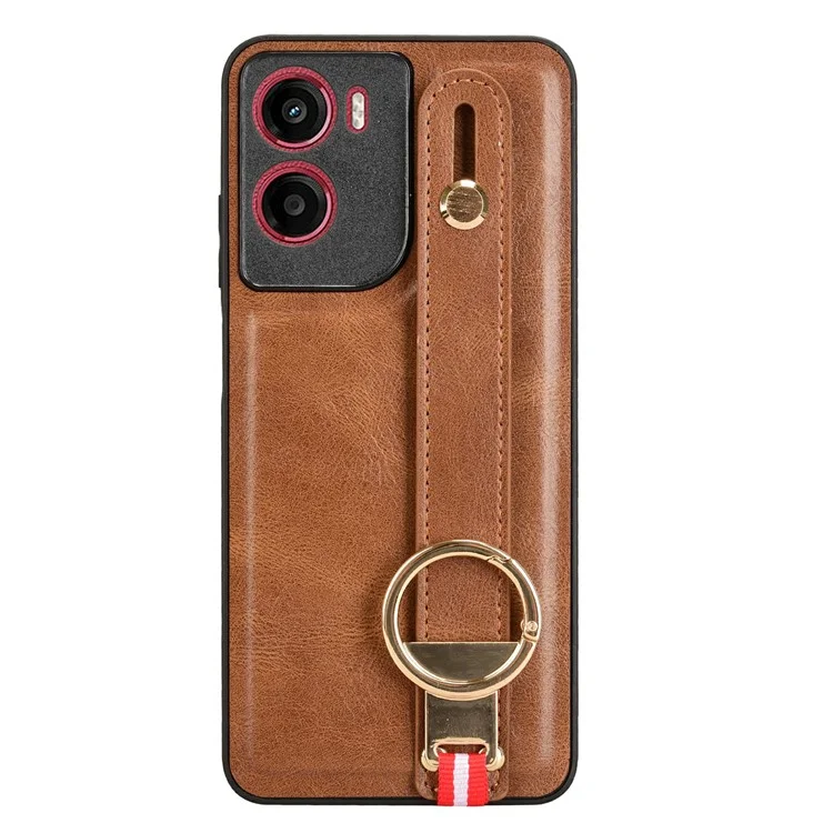 For Motorola Moto G05 4G / E15 4G Case Wristband Kickstand Leather + PC + TPU Phone Cover with Bottle Opener - Brown