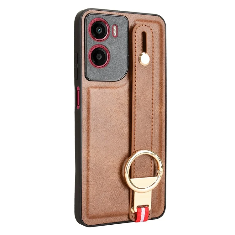 For Motorola Moto G05 4G / E15 4G Case Wristband Kickstand Leather + PC + TPU Phone Cover with Bottle Opener - Brown