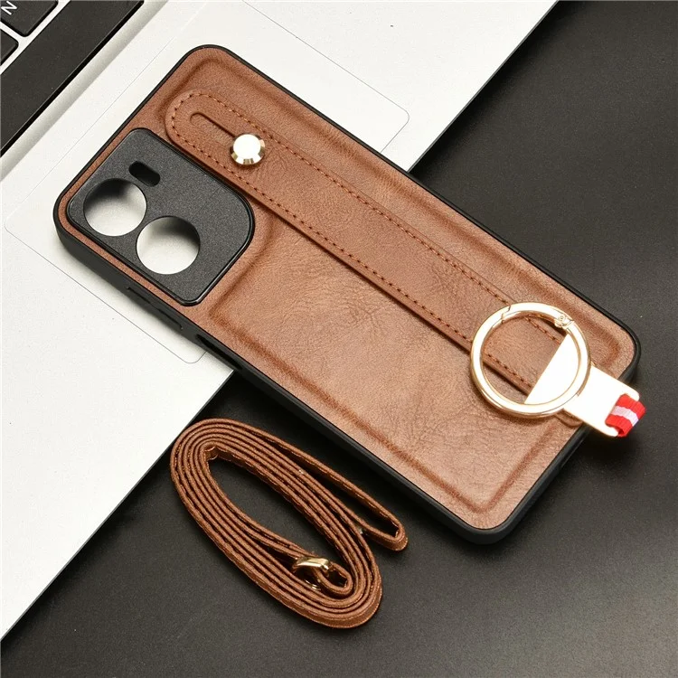 For Motorola Moto G05 4G / E15 4G Case Wristband Kickstand Leather + PC + TPU Phone Cover with Bottle Opener - Brown