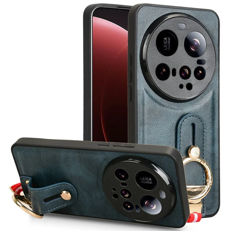 Pour Xiaomi 15 Ultra Étui avec Bracelet Support Cuir + PC + TPU Coque de Téléphone avec Décapsuleur - Bleu