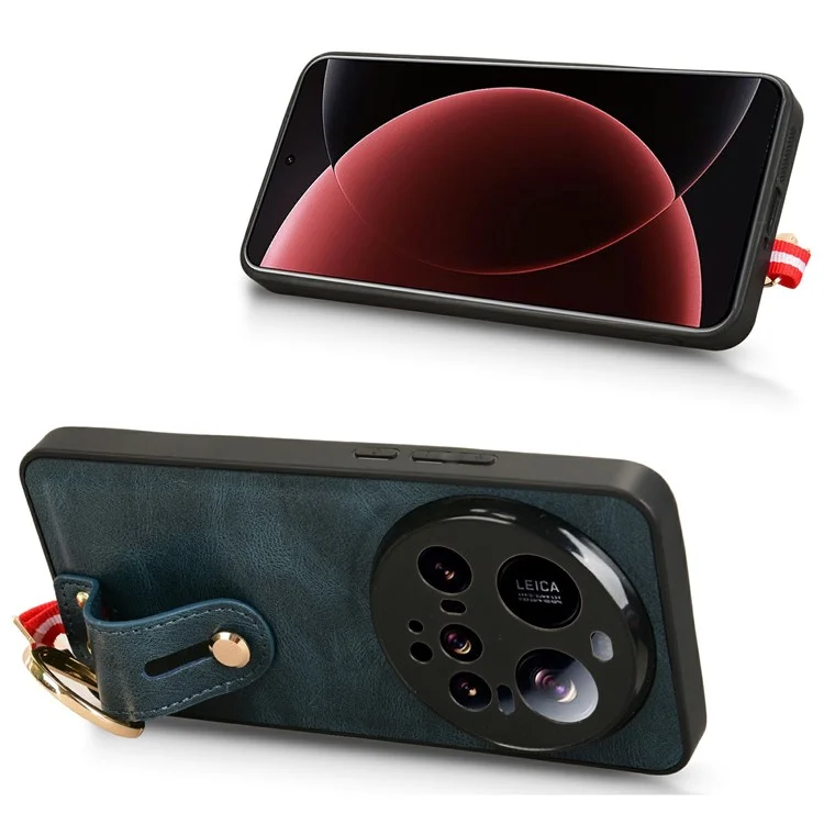 Pour Xiaomi 15 Ultra Étui avec Bracelet Support Cuir + PC + TPU Coque de Téléphone avec Décapsuleur - Bleu