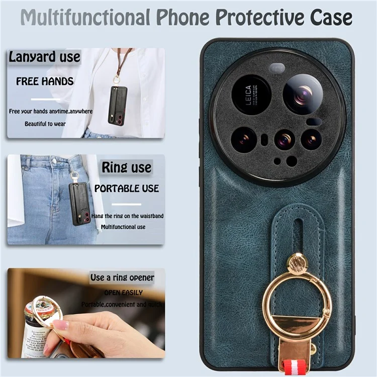 Pour Xiaomi 15 Ultra Étui avec Bracelet Support Cuir + PC + TPU Coque de Téléphone avec Décapsuleur - Bleu