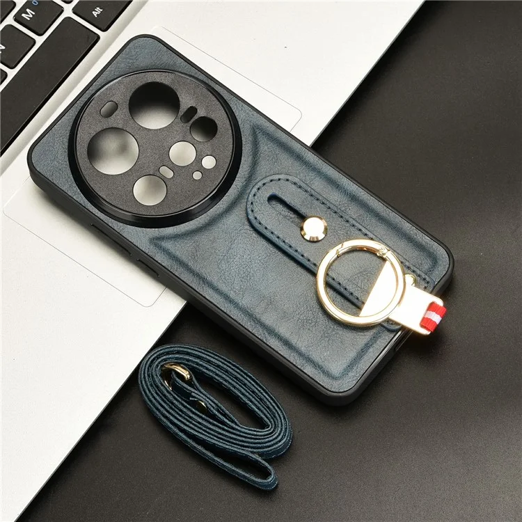 Pour Xiaomi 15 Ultra Étui avec Bracelet Support Cuir + PC + TPU Coque de Téléphone avec Décapsuleur - Bleu