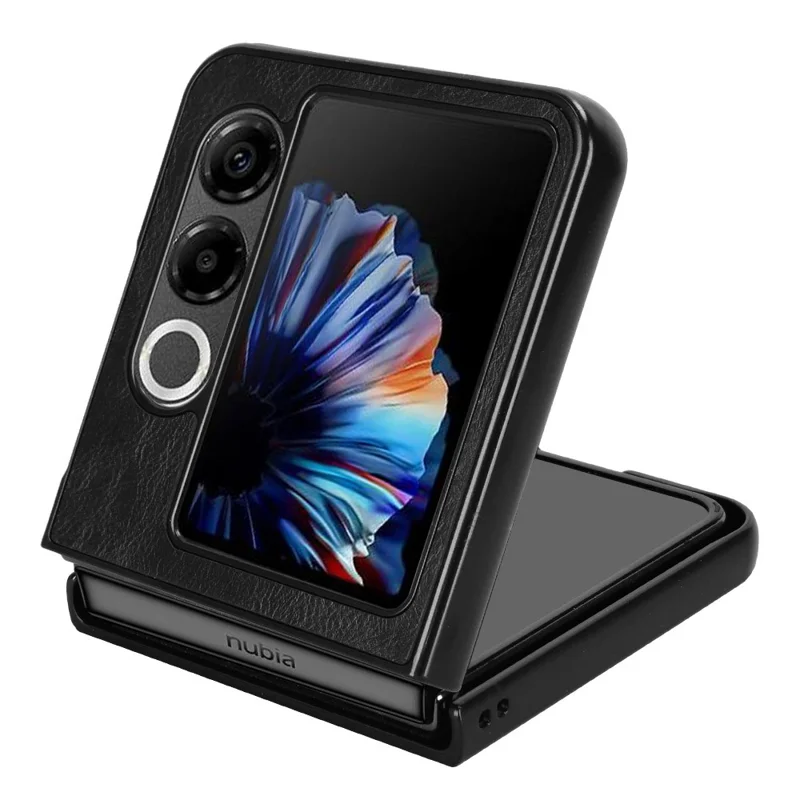 For ZTE nubia Flip2 5G A404ZT Case Cowhide Texture Leather + TPU + PC Phone Cover Stitching Line - Black
