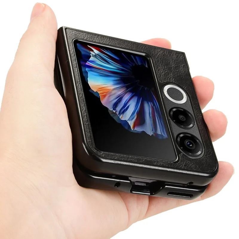 For ZTE nubia Flip2 5G A404ZT Case Cowhide Texture Leather + TPU + PC Phone Cover Stitching Line - Black