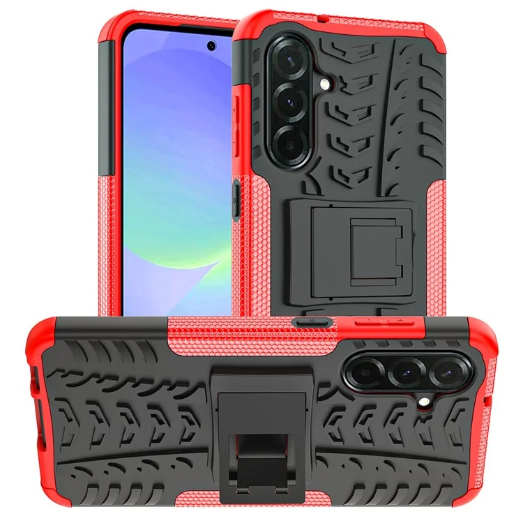 Чехол для Samsung Galaxy A36 5G PC+TPU с рисунком протектора шины, тонкий, с подставкой - Красный