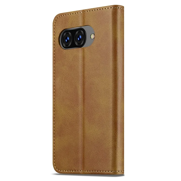 LC.IMEEKE Google Pixel 9a Hülle aus Kalbsleder mit Standfunktion und Brieftasche - Gelb