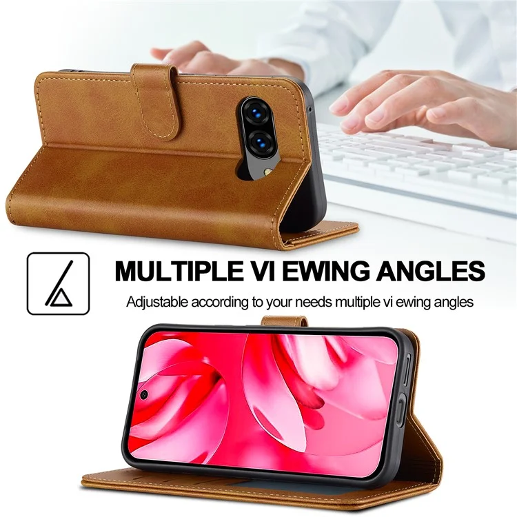 LC.IMEEKE Google Pixel 9a Hülle aus Kalbsleder mit Standfunktion und Brieftasche - Gelb