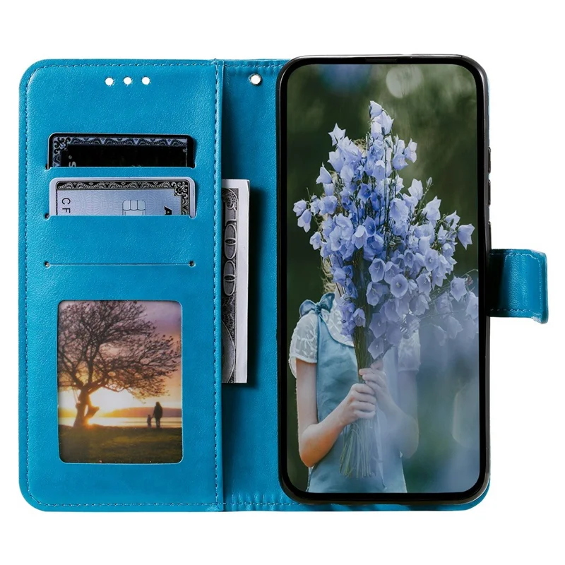 For Motorola Moto E22 4G / E22i 4G PU Leather Shell, Mandala Flower Pattern Imprinted Wallet Case Stand Magnetic Flip Cover - Blue