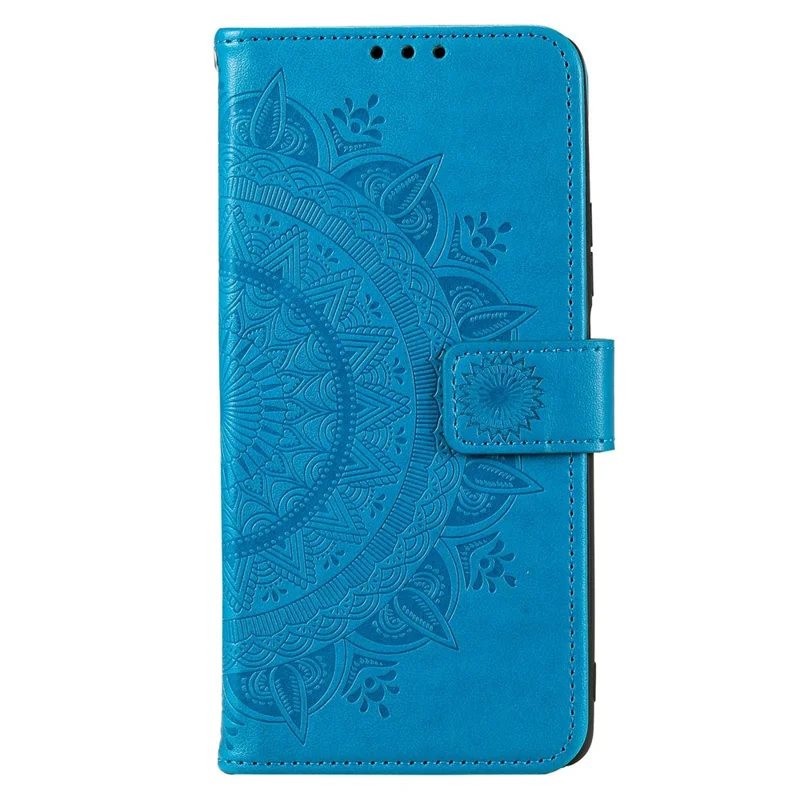 For Motorola Moto E22 4G / E22i 4G PU Leather Shell, Mandala Flower Pattern Imprinted Wallet Case Stand Magnetic Flip Cover - Blue