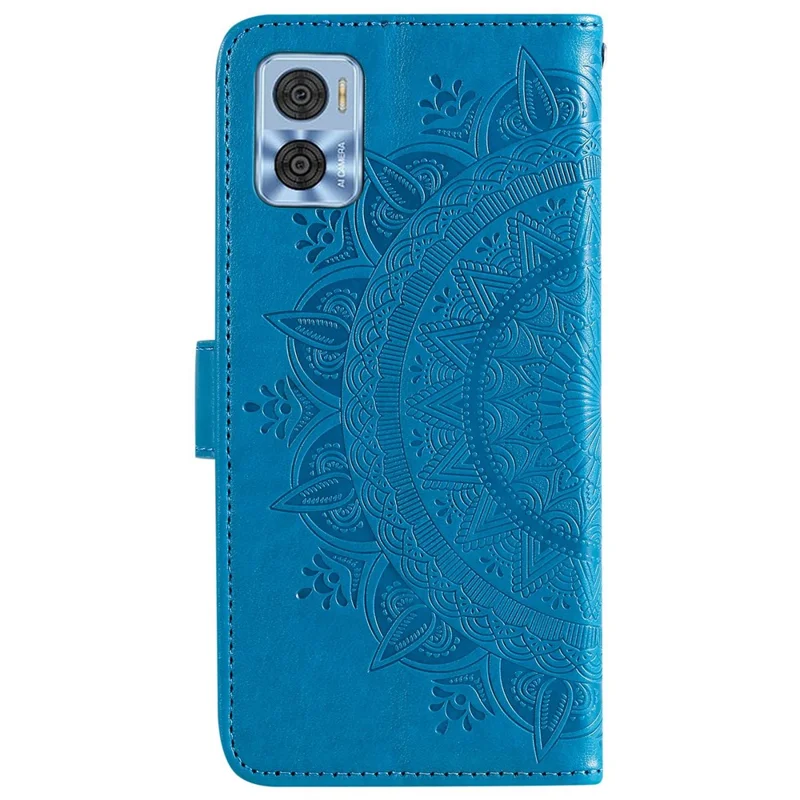 For Motorola Moto E22 4G / E22i 4G PU Leather Shell, Mandala Flower Pattern Imprinted Wallet Case Stand Magnetic Flip Cover - Blue