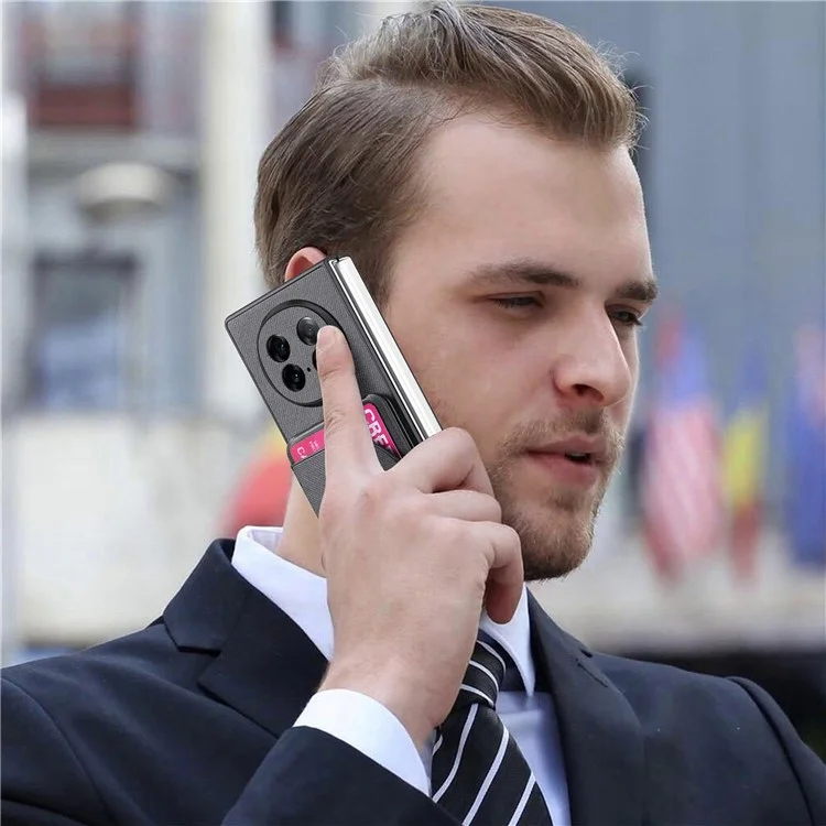 Чехол для Oppo Find N5 5G с магнитной застежкой, подставкой, текстурой джинсы и кожаной задней крышкой с отсоединяемым карманом для карт - Черный