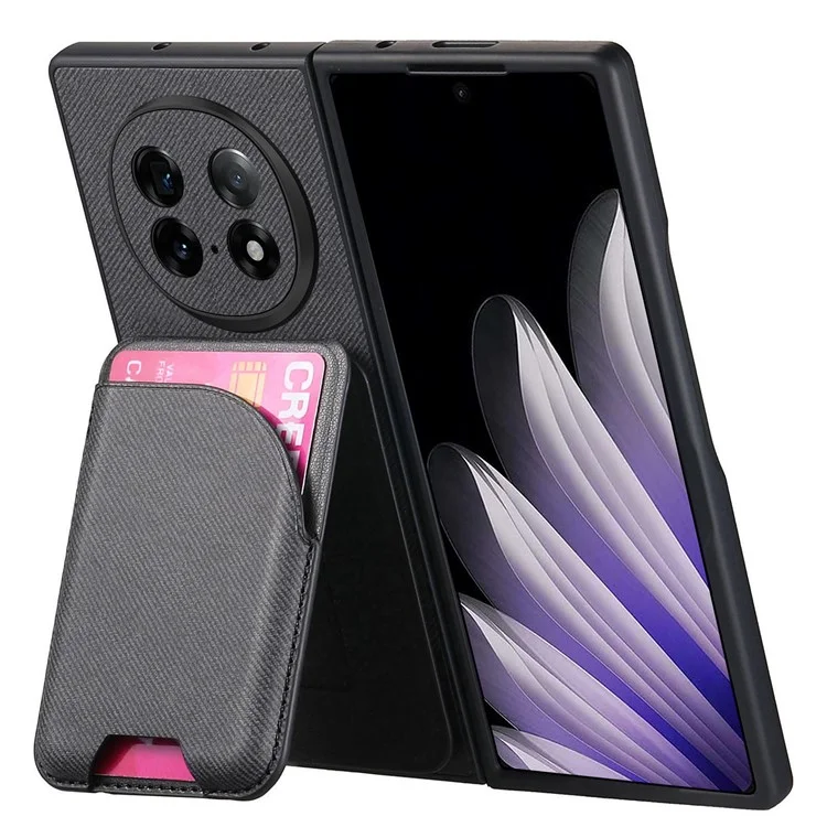 Чехол для Oppo Find N5 5G с магнитной застежкой, подставкой, текстурой джинсы и кожаной задней крышкой с отсоединяемым карманом для карт - Черный