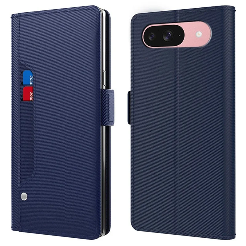 Phone Case For Google Pixel 9 Pro / Pixel 9 Stand PU Leather Cover Card Holder Mirror - Blue