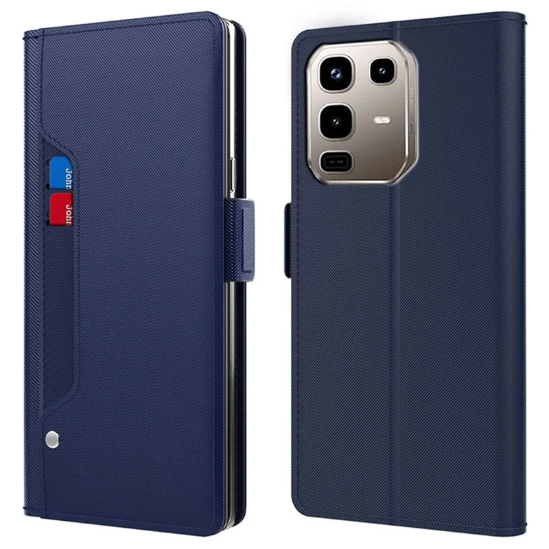 For Infinix Note 50 4G / Note 50 Pro 4G Case Stand PU Leather Phone Cover Card Holder Mirror - Blue
