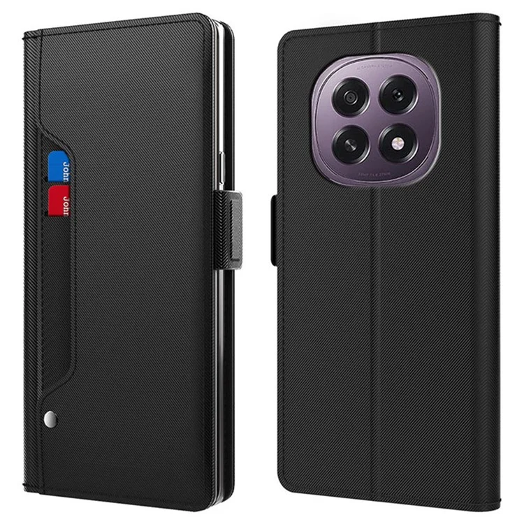 Étui pour Oppo F29 5G / A5 5G Support Étui téléphone en cuir PU Porte-cartes Miroir - Noir