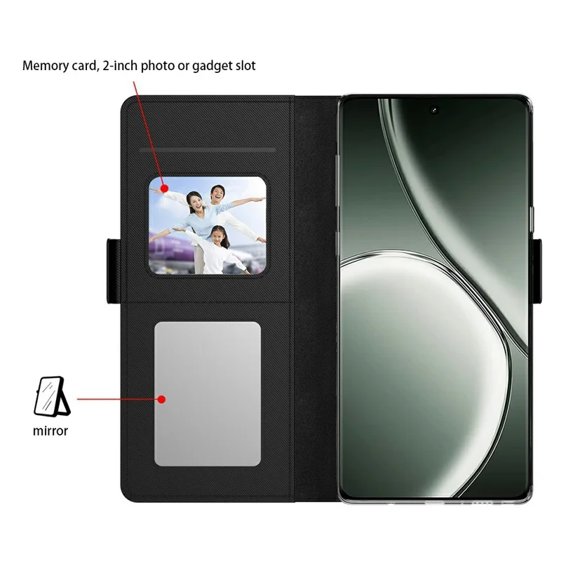 For Realme P3 Ultra 5G Case Stand PU Leather Phone Cover Card Holder Mirror - Sort