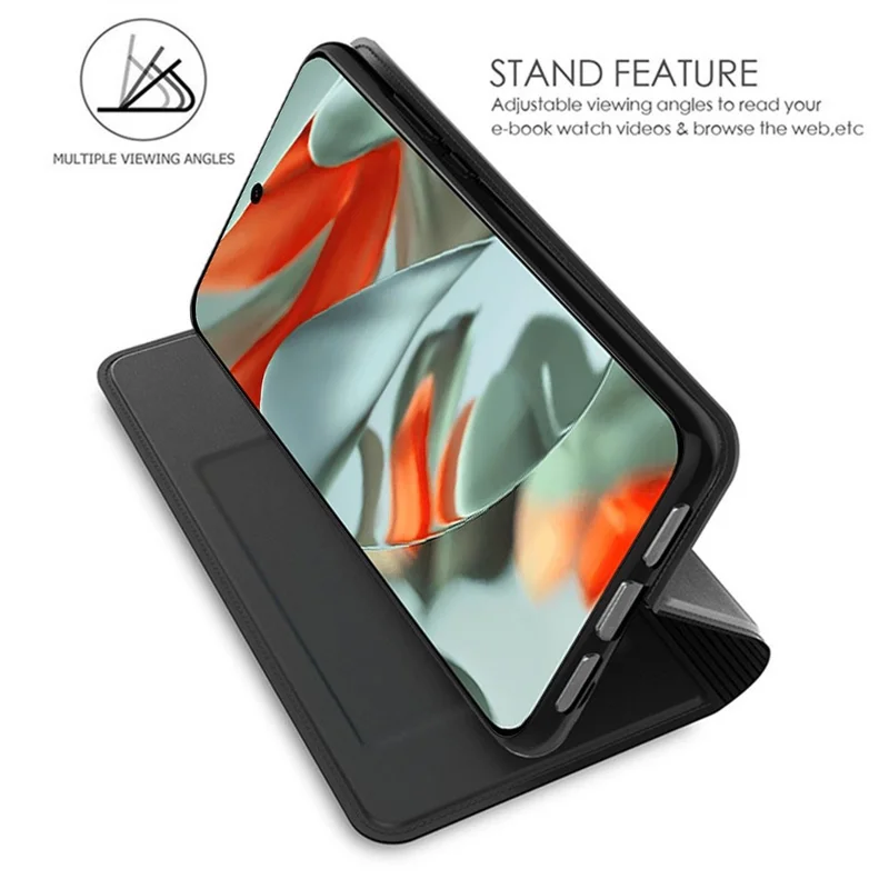 For Google Pixel 10 Pro XL Case PU Leather Phone Cover with Card Holder Stand - Black