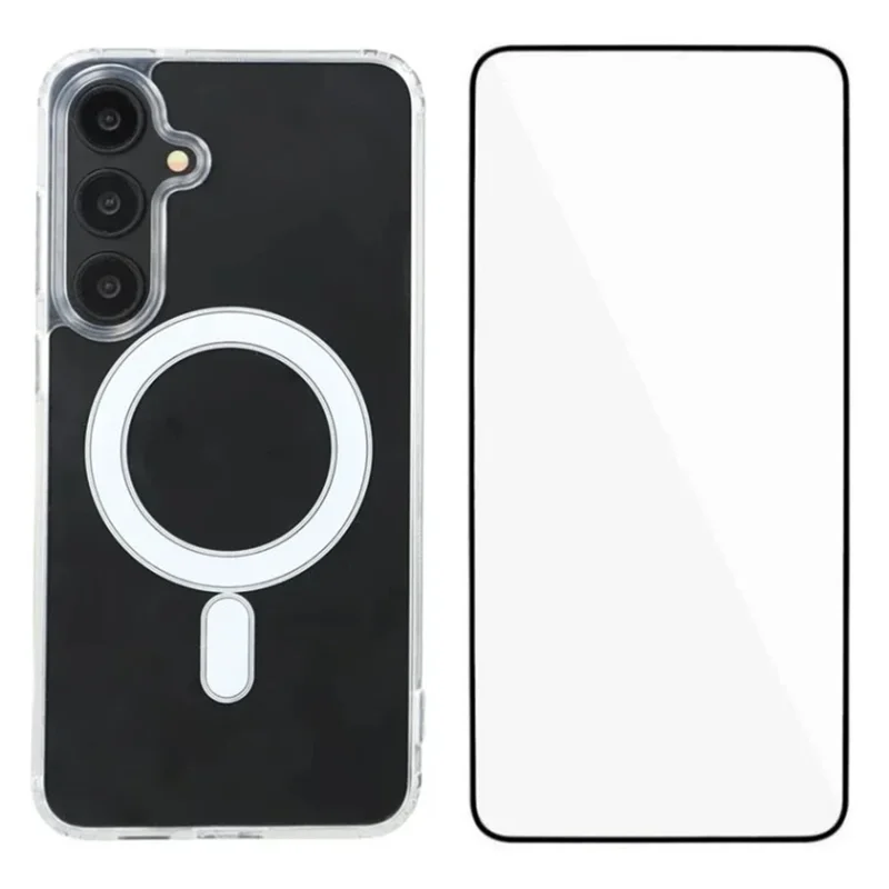 WANLONFENG LM Series For Samsung Galaxy S25+ Clear Phone Case Compatible with MagSafe with Screen Film (Big Lens Hole)