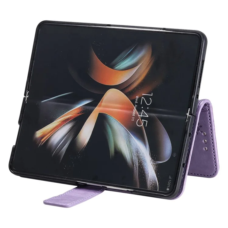 For Samsung Galaxy Z Fold4 5G Mandala Flower Pattern Imprinted Wallet Case PU Leather Stand Magnetic Flip Cover - Purple