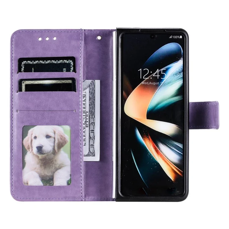 For Samsung Galaxy Z Fold4 5G Mandala Flower Pattern Imprinted Wallet Case PU Leather Stand Magnetic Flip Cover - Purple