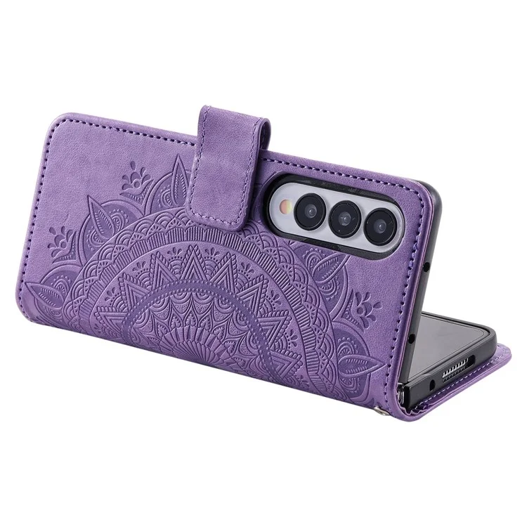 For Samsung Galaxy Z Fold4 5G Mandala Flower Pattern Imprinted Wallet Case PU Leather Stand Magnetic Flip Cover - Purple