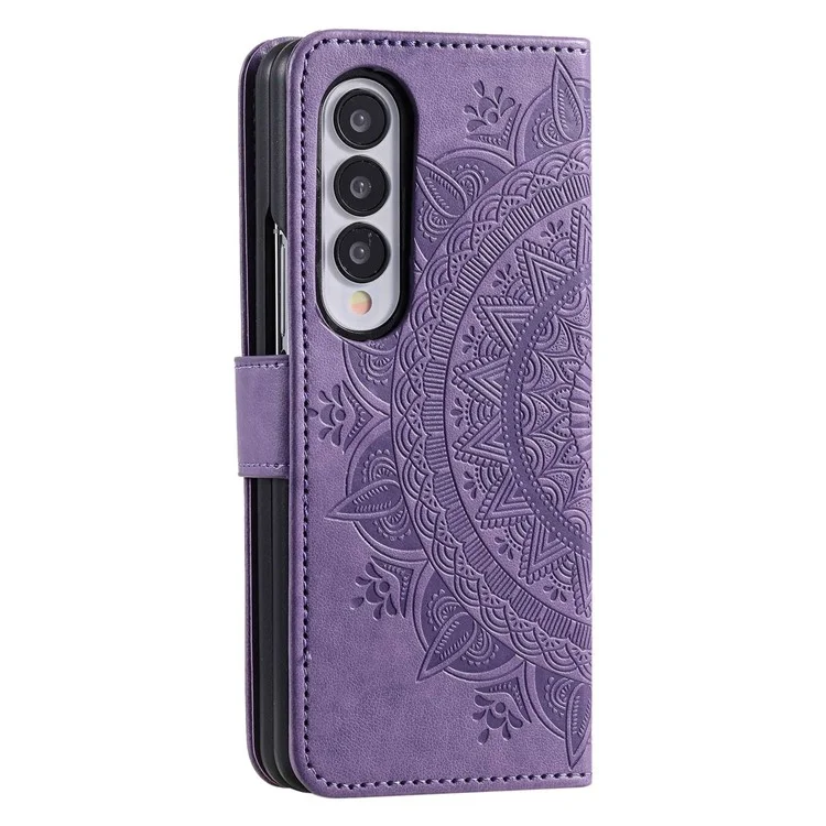 For Samsung Galaxy Z Fold4 5G Mandala Flower Pattern Imprinted Wallet Case PU Leather Stand Magnetic Flip Cover - Purple