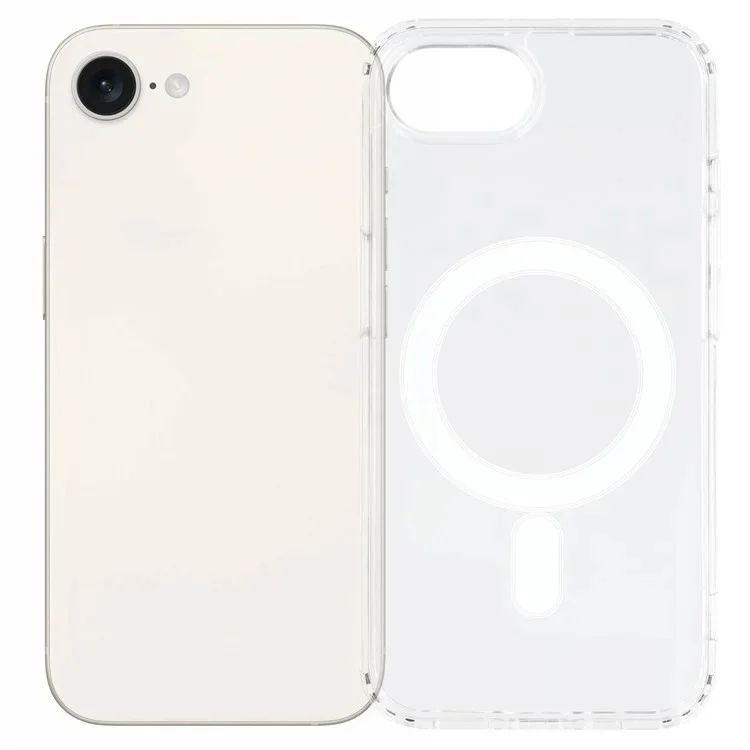 WANLONFENG LM Serie Magnetische Hülle für iPhone 16e, kristallklar, TPU + Acryl Handyhülle mit Displayschutz (Große Kameraausschnitt)